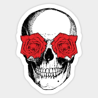 Skull and Roses | Skull and Flowers | Skulls and Skeletons | Vintage Skulls | Red Roses | Sticker